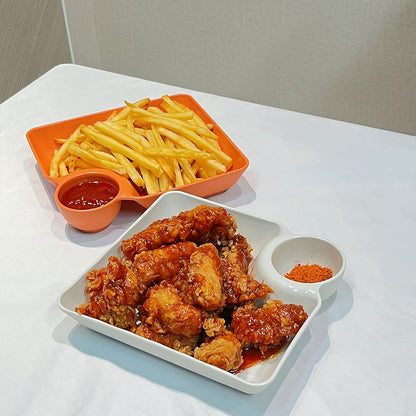 8X Large Square Dumpling Plate with Vinegar Dish PP Tray Dinner