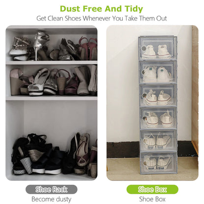 12pcs Transparent Plastic Shoe Box Storage Organizer Stackable Clear Shoe Box
