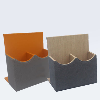 Leather Remote Control Holder Dual Compartment Caddy