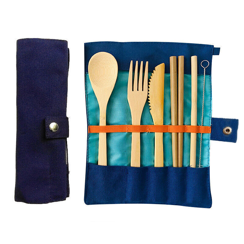 7 Pcs Reusable Bamboo Cutlery Set for Camping Travel Office