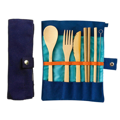 7 Pcs Reusable Bamboo Cutlery Set for Camping Travel Office