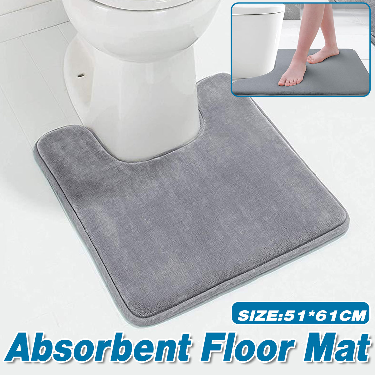 Memory Foam Water Absorbent Floor Mat Silver Grey Non-Slip