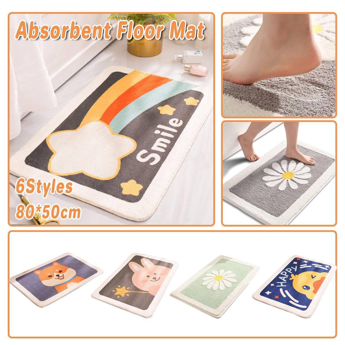 Non-Slip Faux Cashmere Bath Mat 80x50cm Water Absorbent