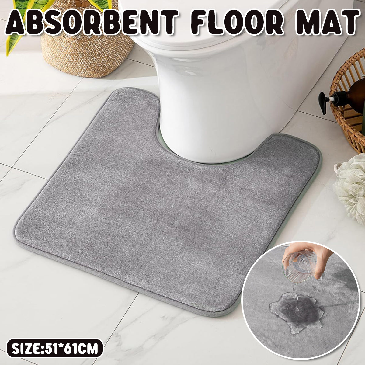 Memory Foam Water Absorbent Floor Mat Silver Grey Non-Slip