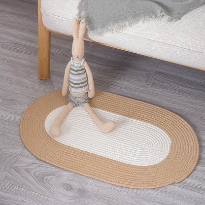 Oval Cotton Floor Mat Non-Slip Washable Bedroom Rug