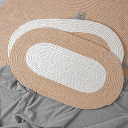 Oval Cotton Floor Mat Non-Slip Washable Bedroom Rug