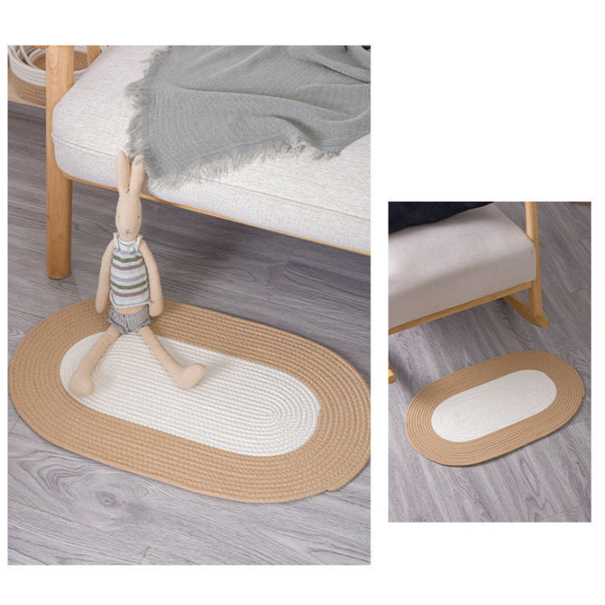 Oval Cotton Floor Mat Non-Slip Washable Bedroom Rug