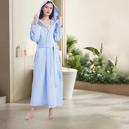 Hooded Cotton Waffle Bathrobe Hotel Long Quick Dry Unisex