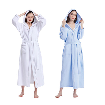 Hooded Cotton Waffle Bathrobe Hotel Long Quick Dry Unisex