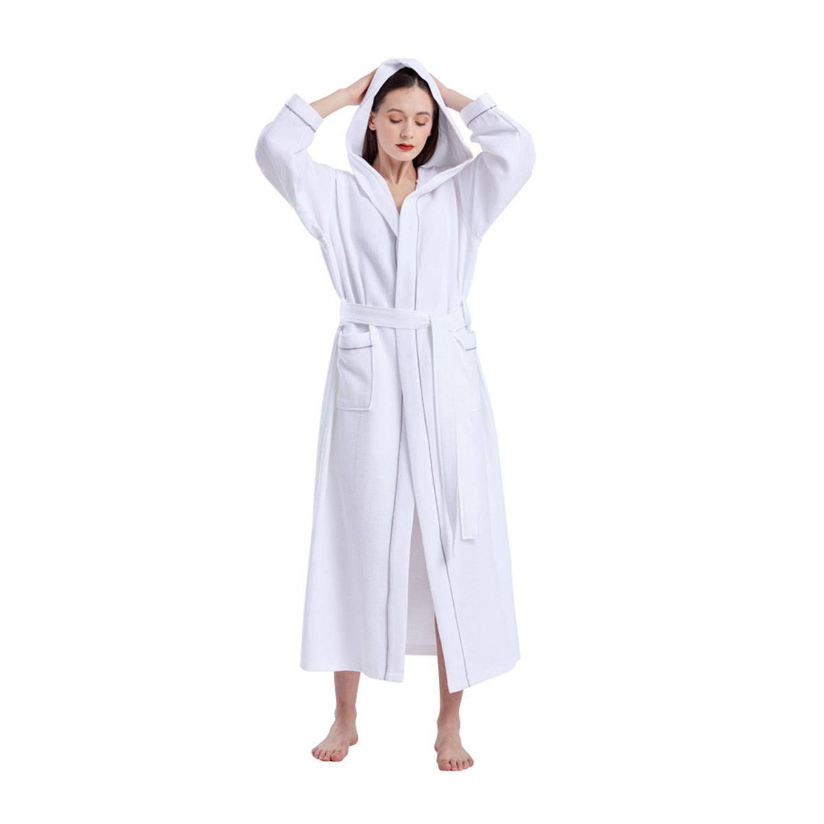 Hooded Cotton Waffle Bathrobe Hotel Long Quick Dry Unisex