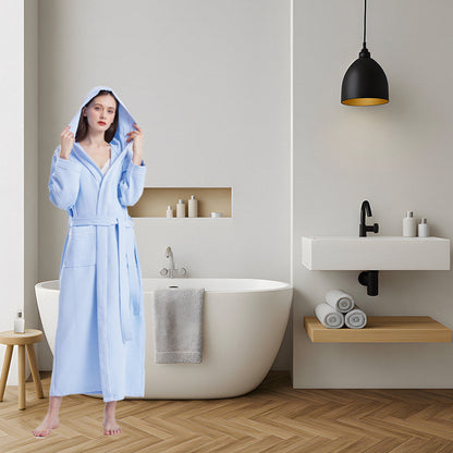 Hooded Cotton Waffle Bathrobe Hotel Long Quick Dry Unisex