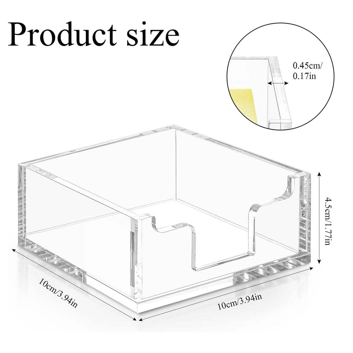 4 Inch Clear Acrylic Sticky Note Holder Box for Desk