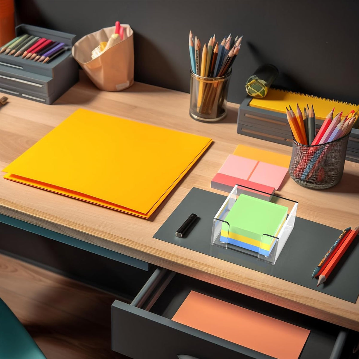 4 Inch Clear Acrylic Sticky Note Holder Box for Desk