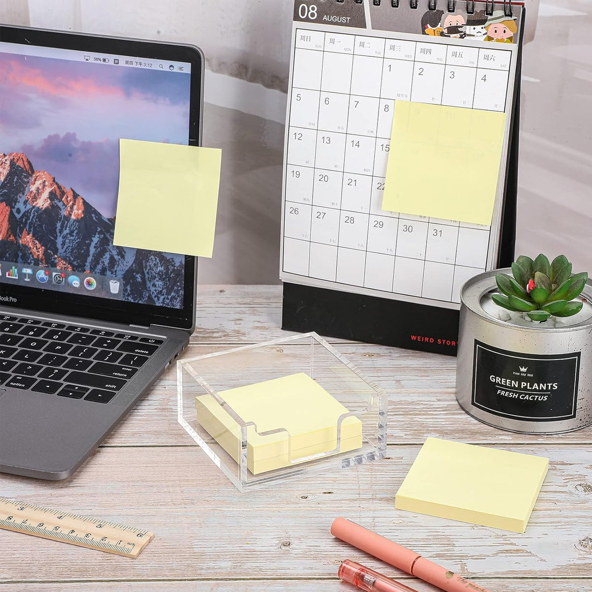 4 Inch Clear Acrylic Sticky Note Holder Box for Desk