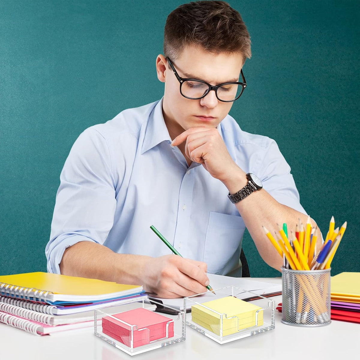 4 Inch Clear Acrylic Sticky Note Holder Box for Desk