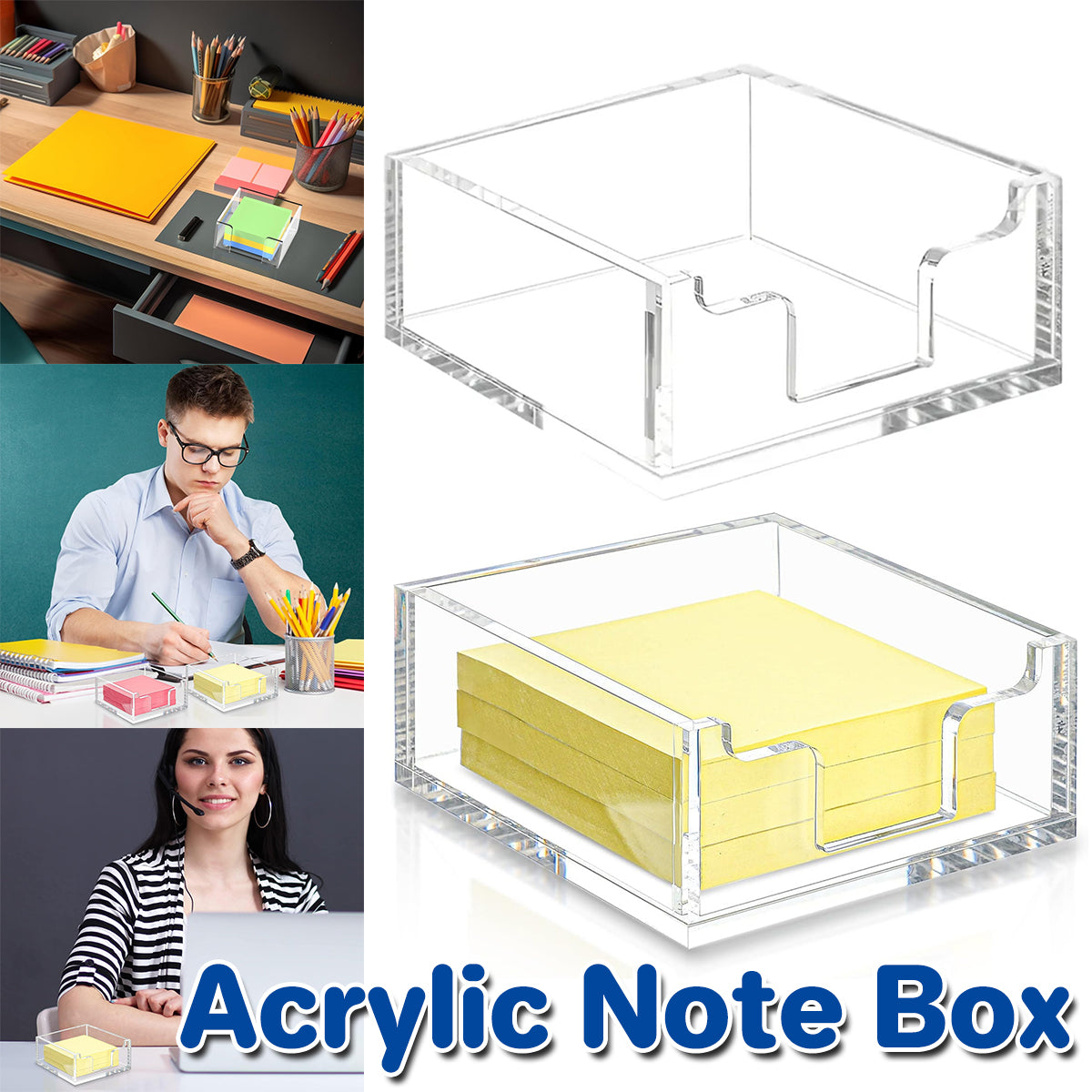 4 Inch Clear Acrylic Sticky Note Holder Box for Desk