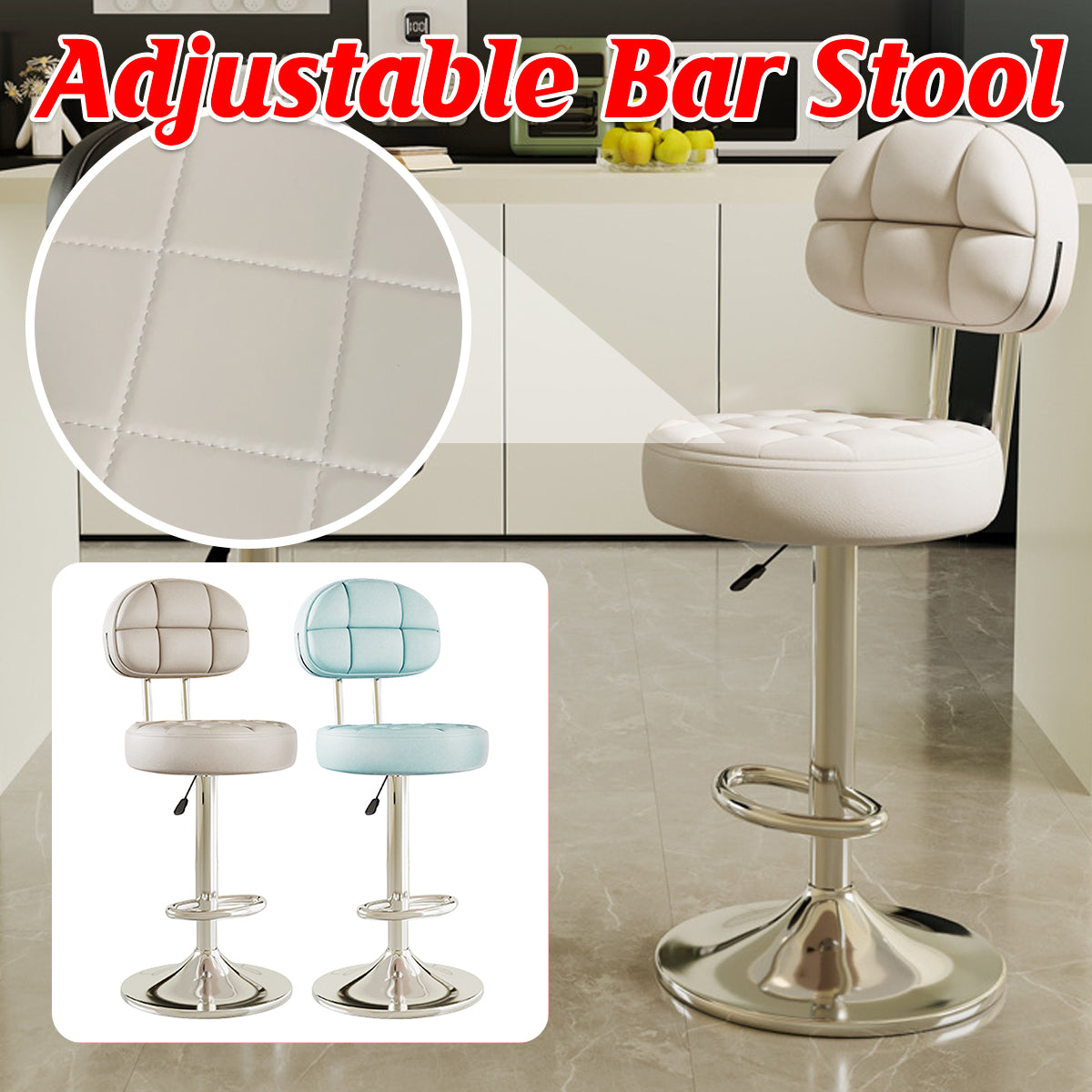 Adjustable Bar Stool with Back Height 61-81cm Anti-Slip