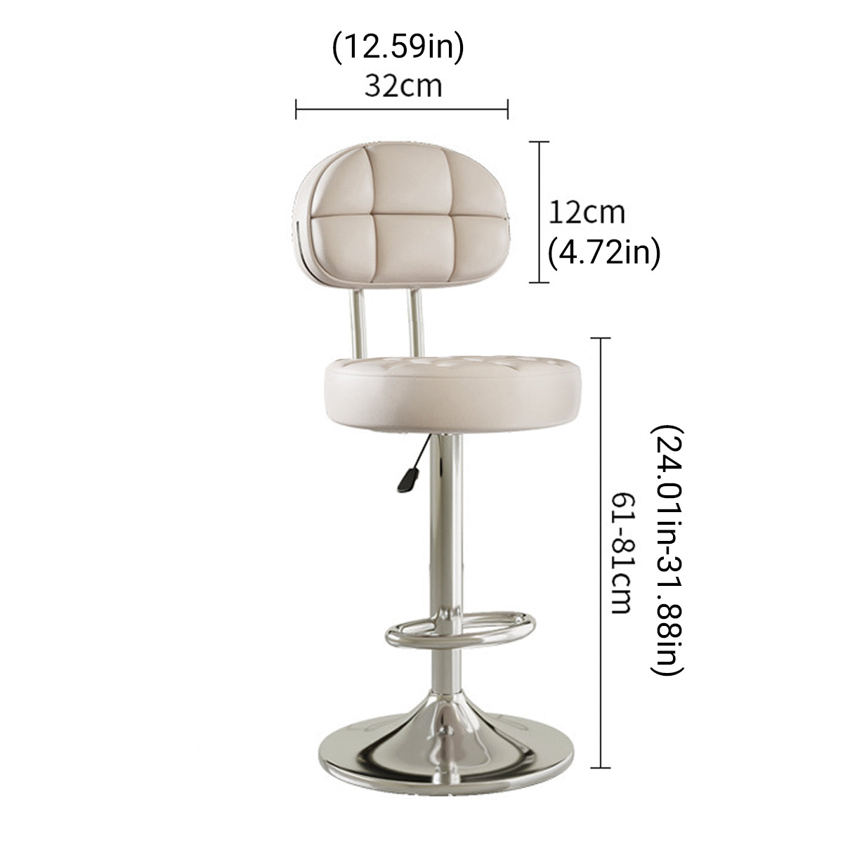 Adjustable Bar Stool with Back Height 61-81cm Anti-Slip