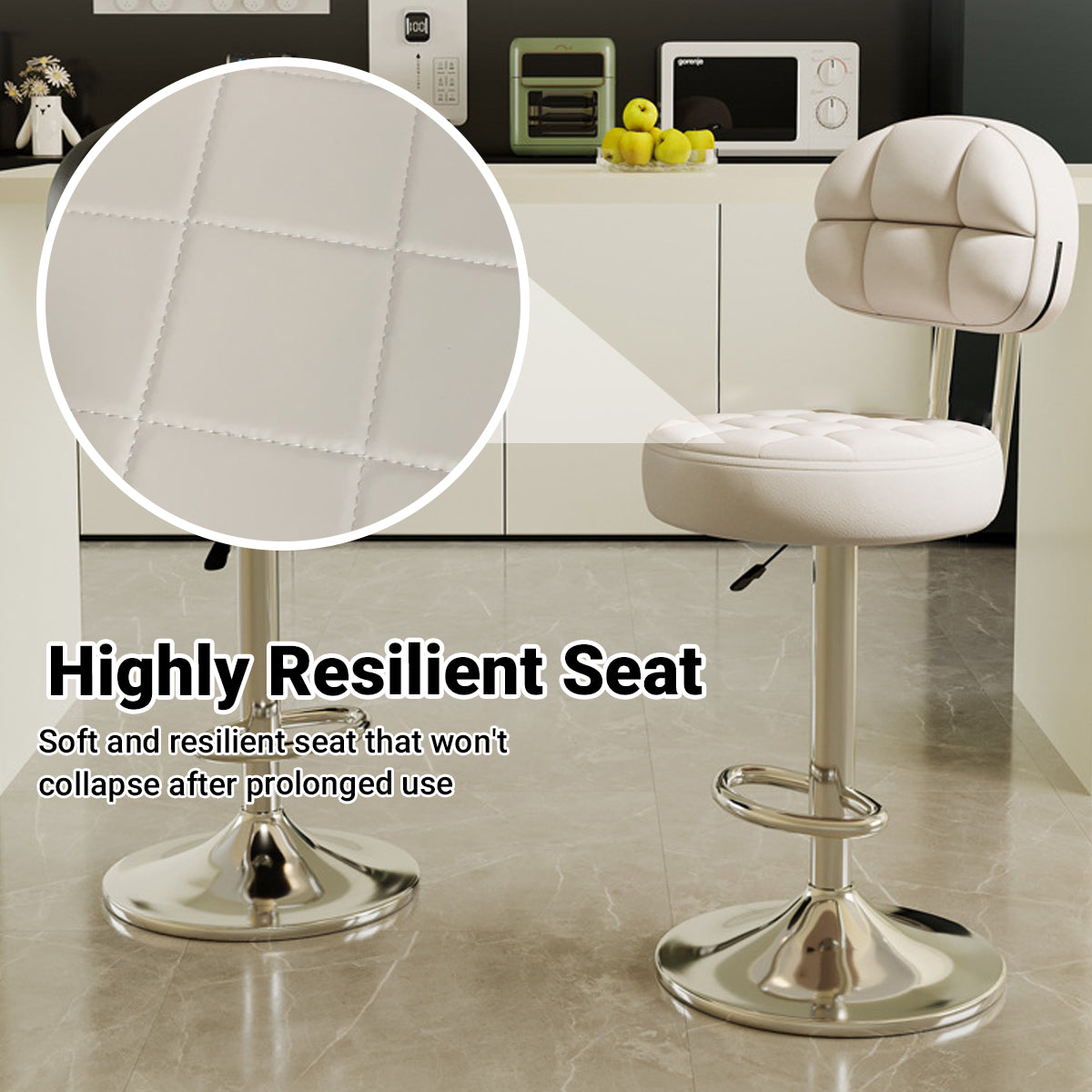 Adjustable Bar Stool with Back Height 61-81cm Anti-Slip