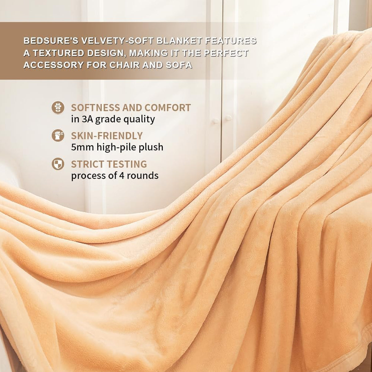 Large Camel Guest Bed Blanket 200 x 230cm – Product View 4