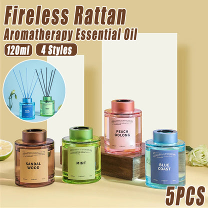 5 Pcs 120ml Scented Reed Diffuser Set Flame-Free Rattan