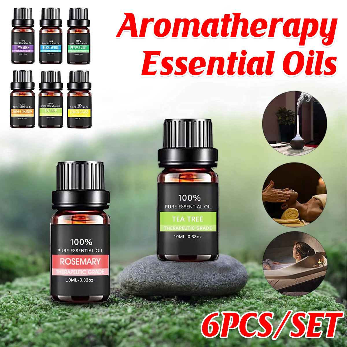 Essential Oil Set 6 Bottles Plant Aromatherapy Oils Natural Scent for Diffuser