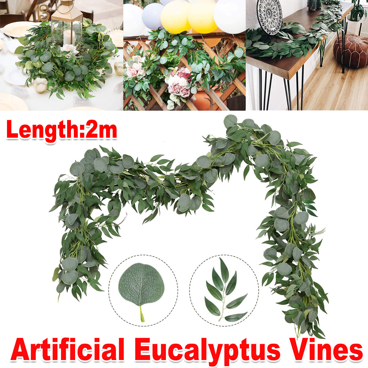 Artificial Eucalyptus Garland 2m Green Vine Fake Plant Home Decoration Rattan