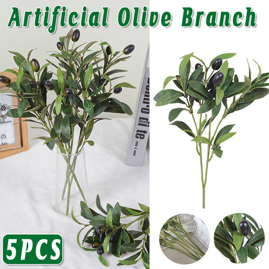 5PCS Artificial Olive Branch Greenery Fake Olive Leave with Fruit for Home Decor