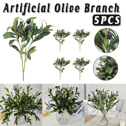 5PCS Artificial Olive Branch Greenery Fake Olive Leave with Fruit for Home Decor