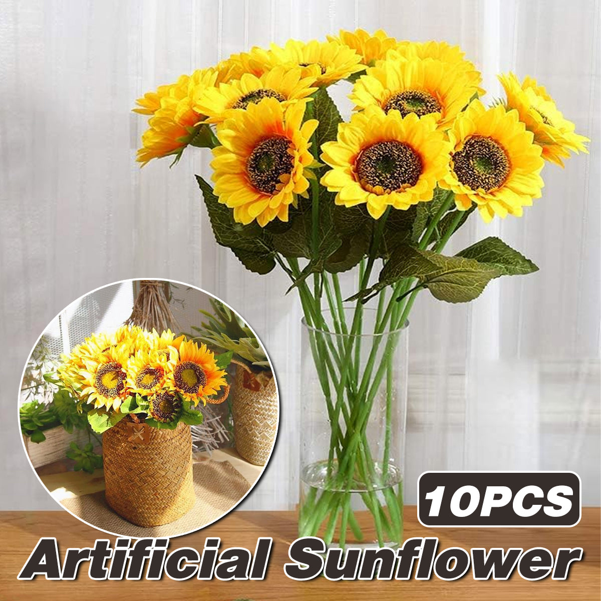 10PCS Artificial Sunflower Bouquet with Flexible Stems