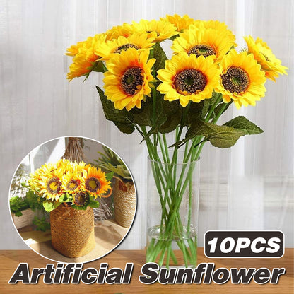 10PCS Artificial Sunflower Bouquet with Flexible Stems