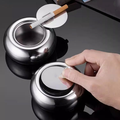 Stainless Steel Ashtray with Cover Smokeless Drum Design Windproof Ash Tray AU