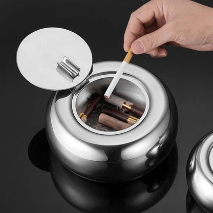 Stainless Steel Ashtray with Cover Smokeless Drum Design Windproof Ash Tray AU