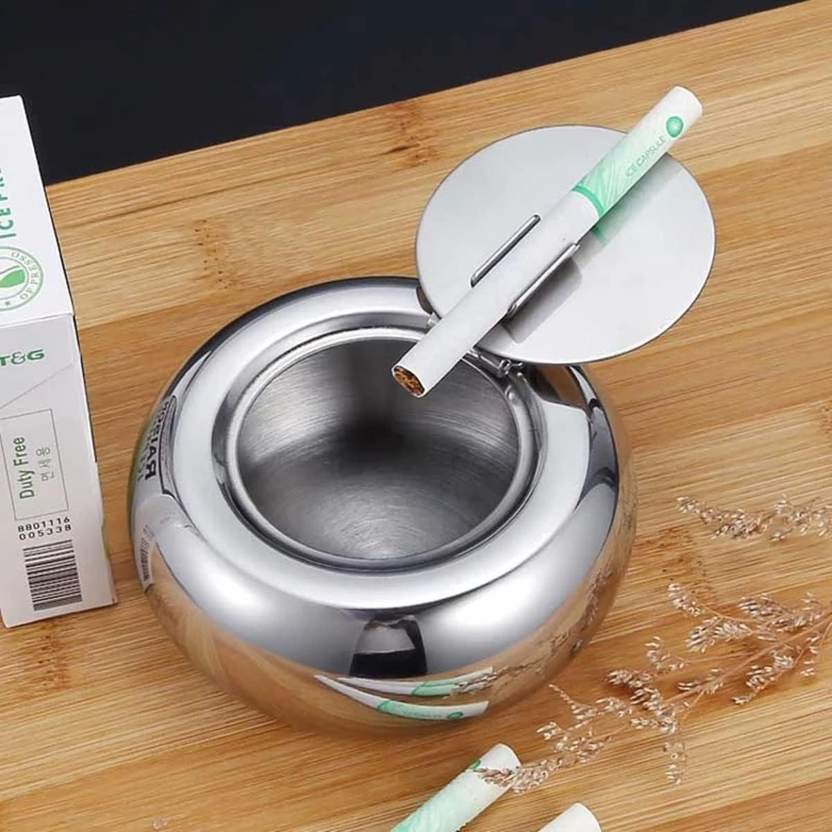 Stainless Steel Ashtray with Cover Smokeless Drum Design Windproof Ash Tray AU