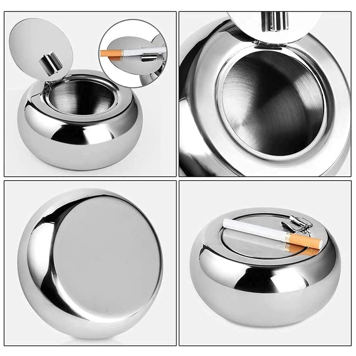 Stainless Steel Ashtray with Cover Smokeless Drum Design Windproof Ash Tray AU