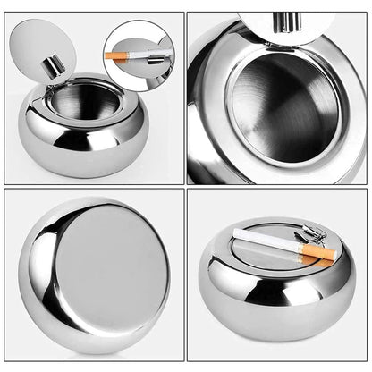 Stainless Steel Ashtray with Cover Smokeless Drum Design Windproof Ash Tray AU