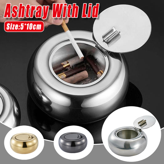 Stainless Steel Ashtray with Cover Smokeless Drum Design Windproof Ash Tray AU