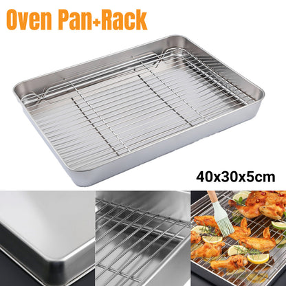Stainless Steel Roasting Pan 5L with Removable Rack Oven Tray