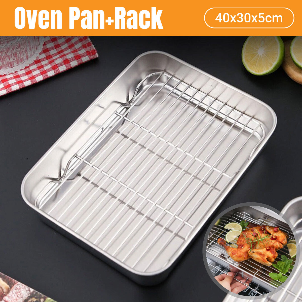 Stainless Steel Roasting Pan 5L with Removable Rack Oven Tray