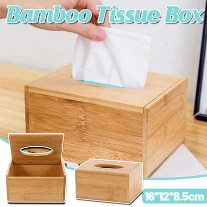 Bamboo Tissue Box Holder Wooden Cover Dispenser for Home and Office
