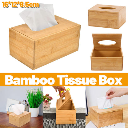 Bamboo Tissue Box Holder Wooden Cover Dispenser for Home and Office
