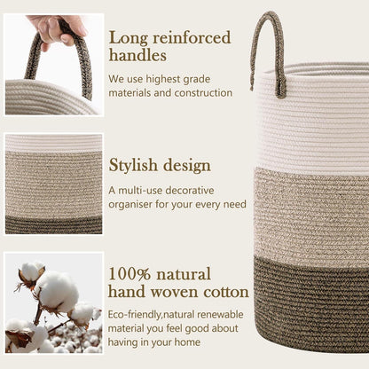 Handheld Cotton Rope Woven Storage Basket Foldable Large