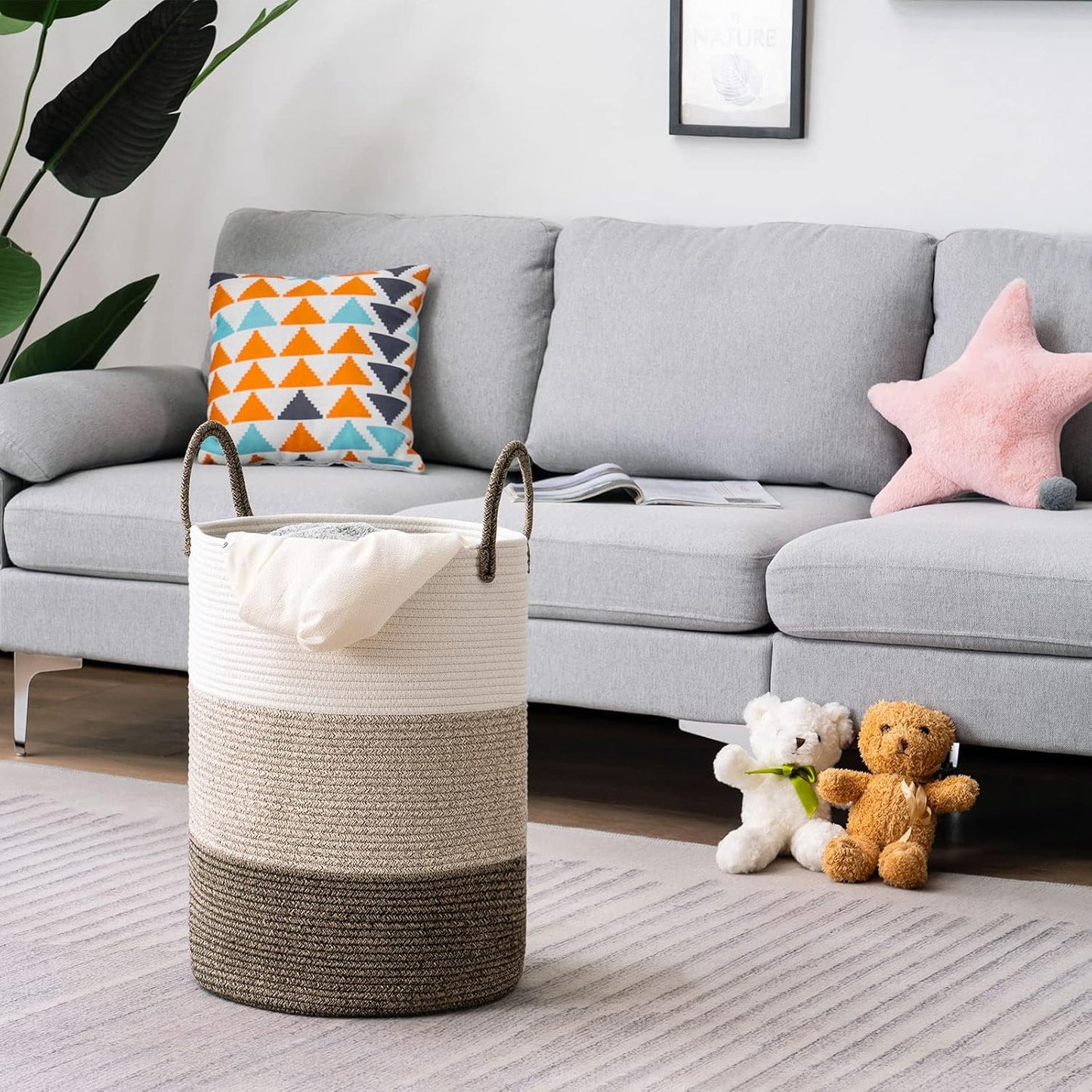 Handheld Cotton Rope Woven Storage Basket Foldable Large