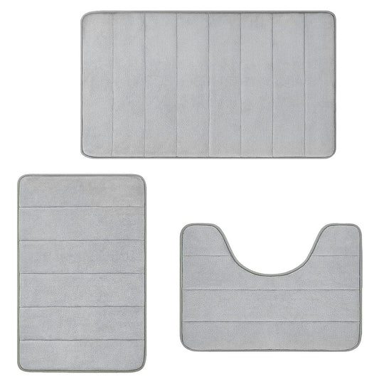 Striped Floor Mat Set Three Piece Bathroom Toilet Water Absorbing Carpet Rug