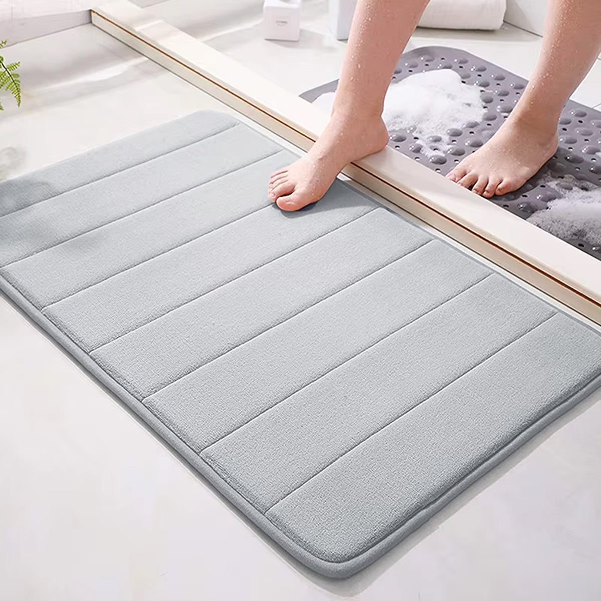 Striped Floor Mat Set Three Piece Bathroom Toilet Water Absorbing Carpet Rug