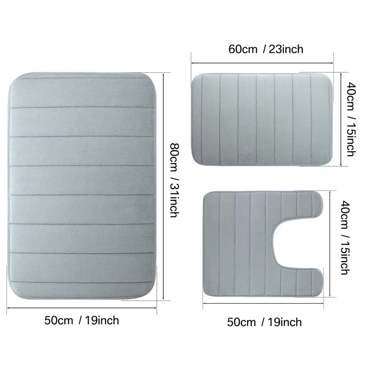 Striped Floor Mat Set Three Piece Bathroom Toilet Water Absorbing Carpet Rug
