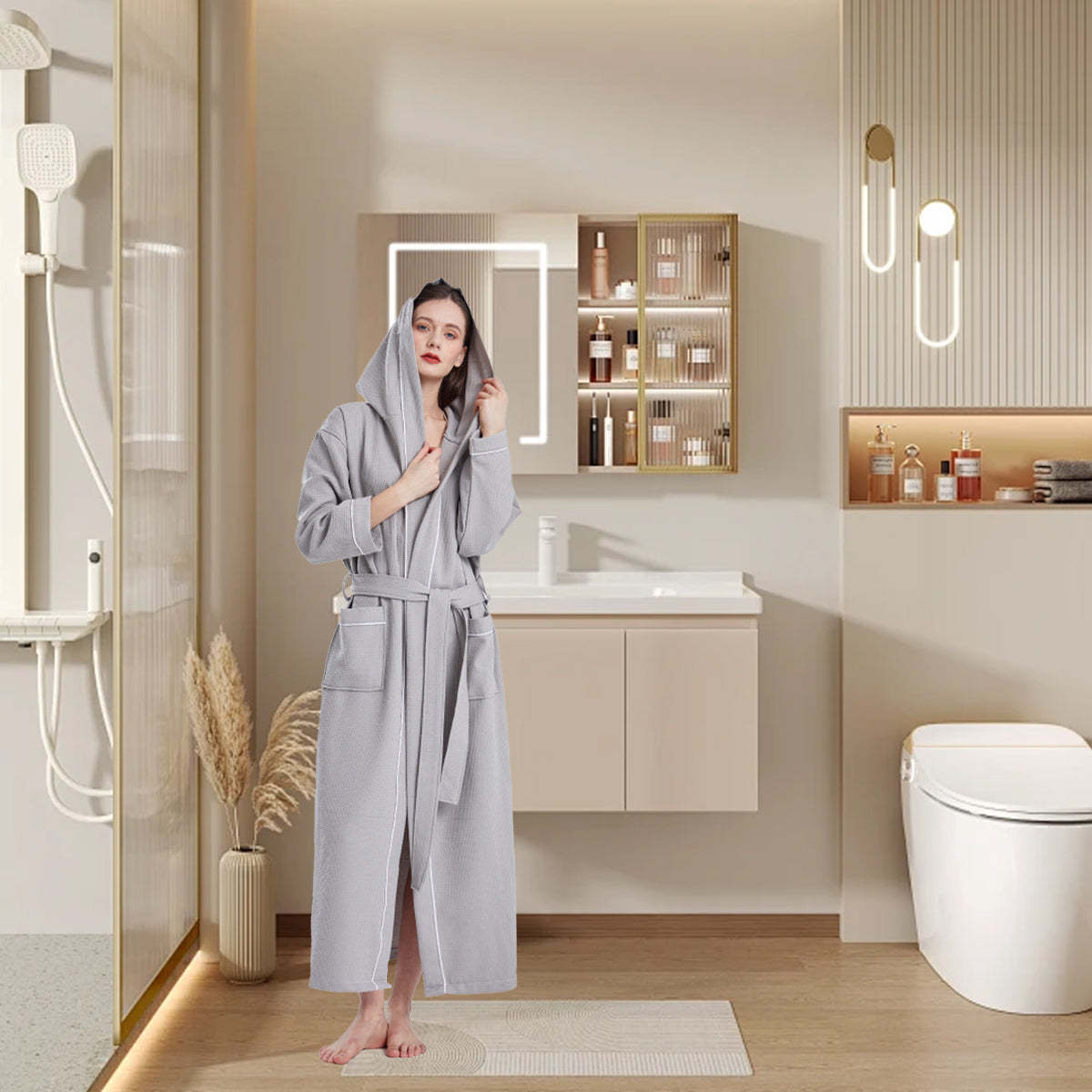 Quick Dry Absorbent Hooded Bathrobe for Home or Hotel