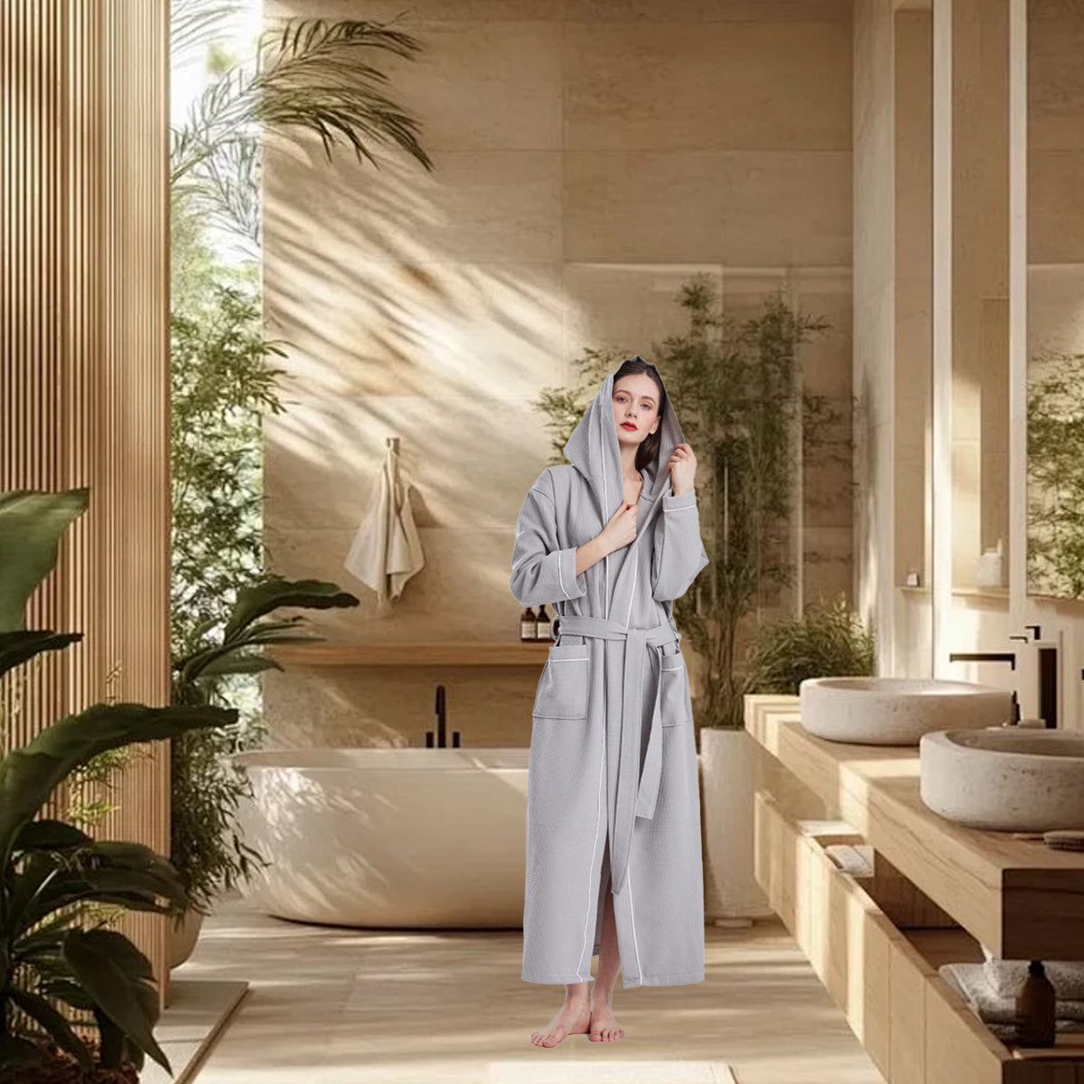 Quick Dry Absorbent Hooded Bathrobe for Home or Hotel