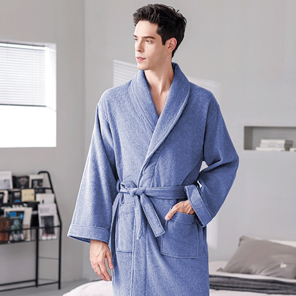 Quick Dry Cotton Bathrobe Absorbent Comfortable for Hotel Home Use