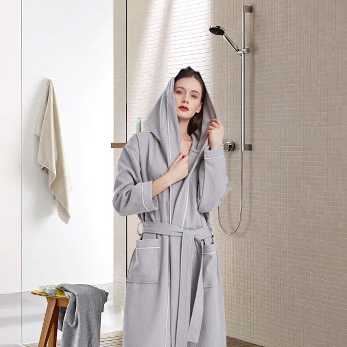Quick Dry Absorbent Hooded Bathrobe for Home or Hotel